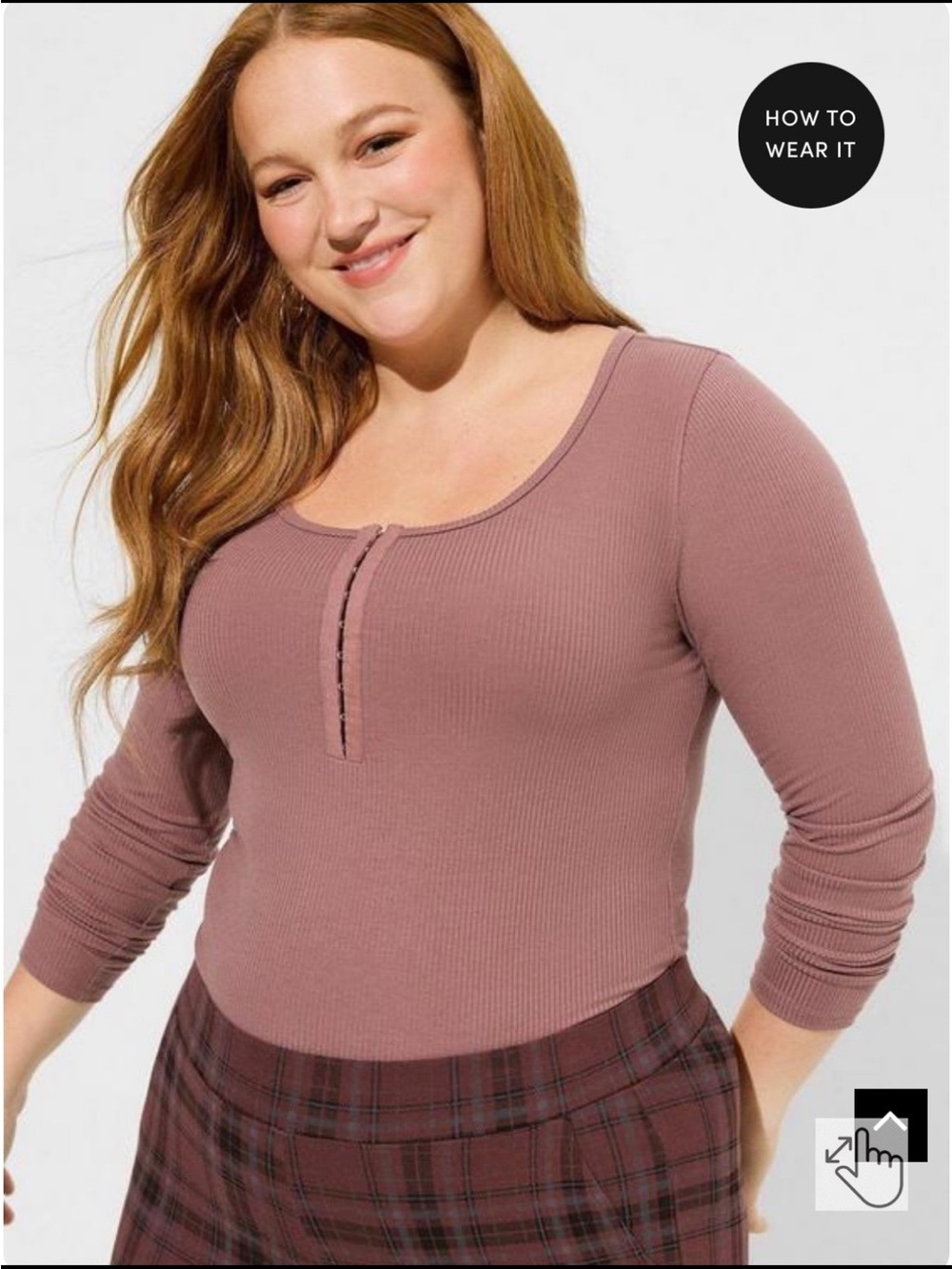 torrid Mauve Ribbed Long-Sleeve Henley Top